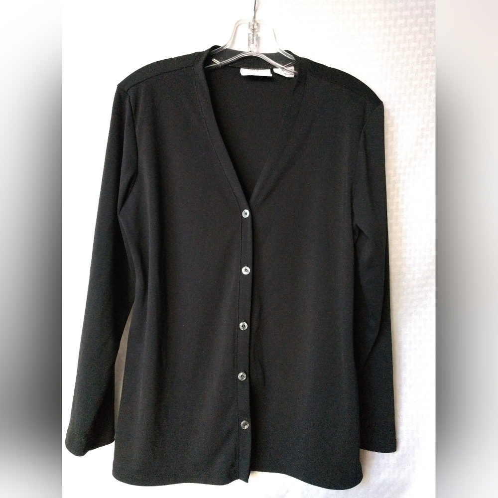 Kathy Ireland Knit Cardigan Top Black Minimalist Wardrobe Basic Wrinkle Free Med